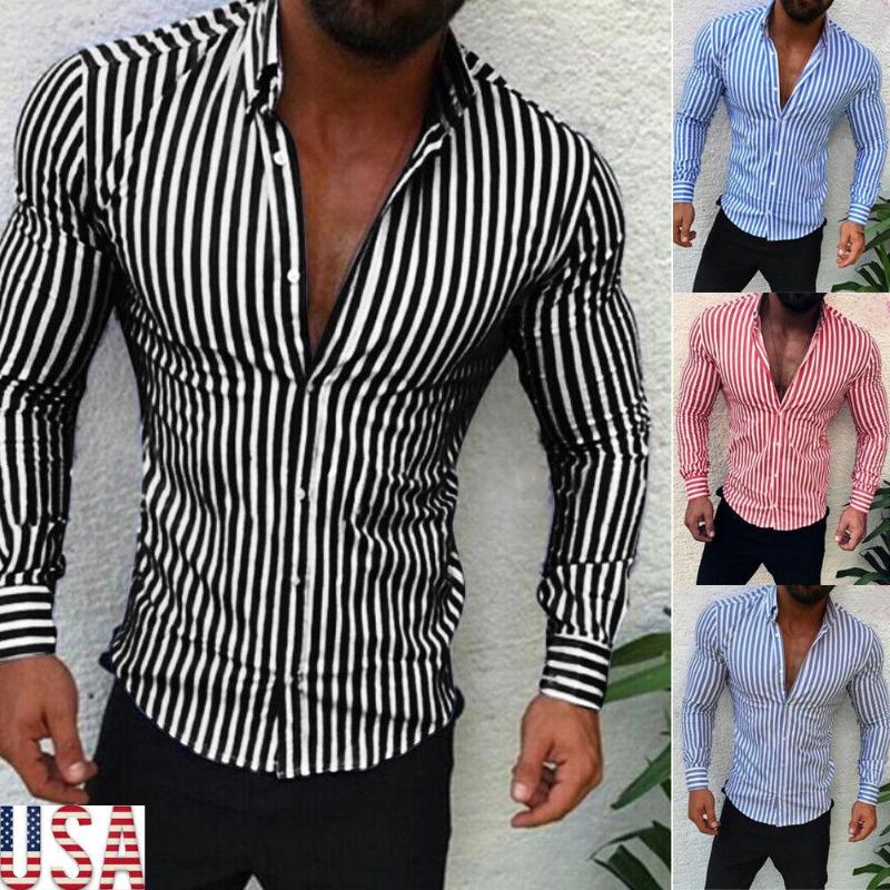 

Men's Casual Shirts 2022 Stylish Men's Shirt Slim Fit Striped Long Sleeve Formal Dress Mens Basic Clothing, Black