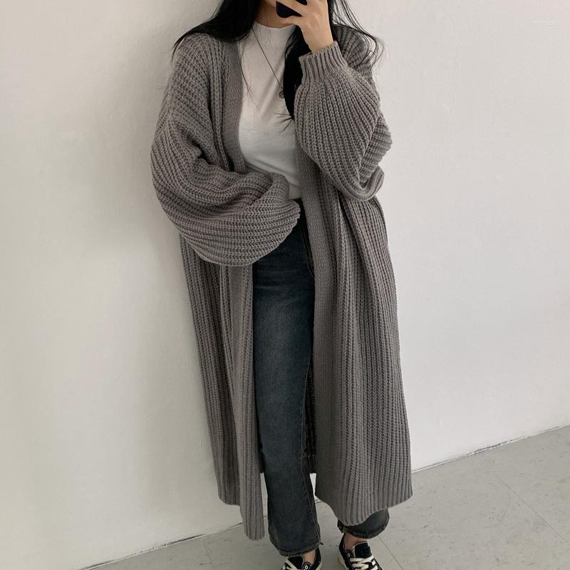

Women's Knits Cardigan Women Long Knitted Casual Vintage Loose Sweater Coat Solid Oversized Korean Fashion Female Cardigans 2022, Black