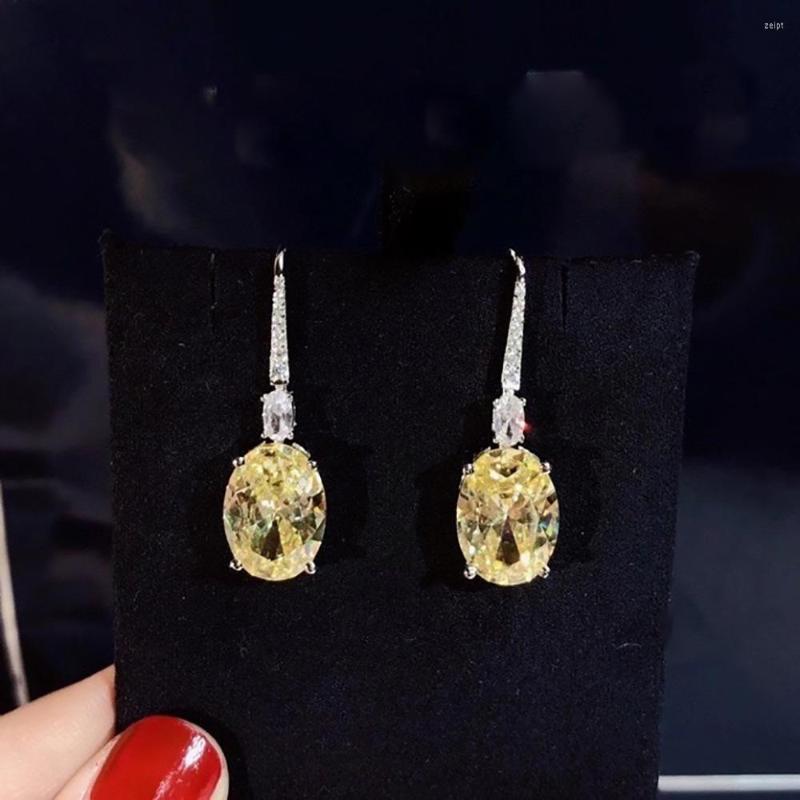 

Stud Earrings Luxury Yellow Zircon Fashion For Women 925 Sterling Silver Top Quality Crystal Wedding Party Jewelry