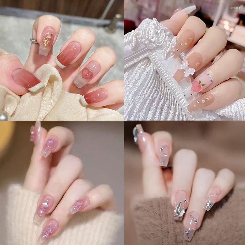 

False Nails 24pcs/Box Press On Artificial Detachable Manicure Tool Rhinestone Coffin Wearable Fake Nail Tips, 03