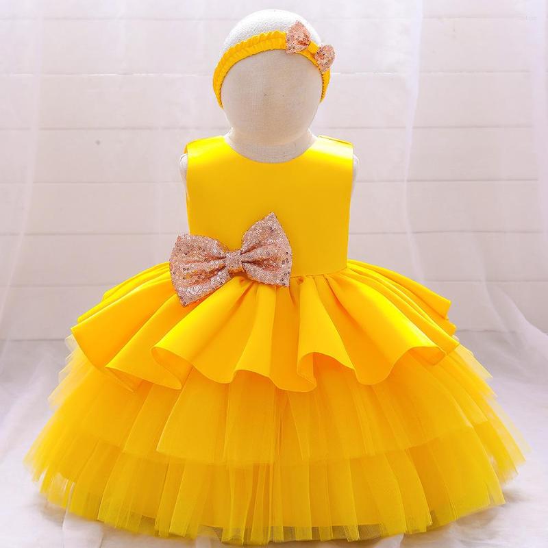 

Girl Dresses Yellow Toddler Dress Bow Baptism For Girls First Year Birthday Party Wedding Baby Clothes Tutu Fluffy Gown, L1966xz-purple