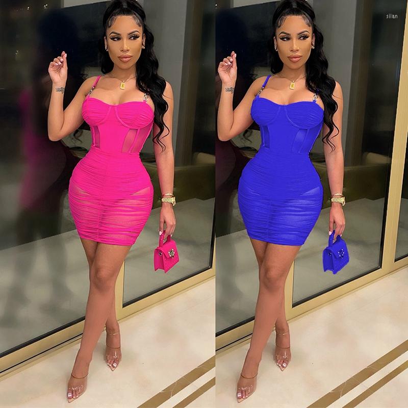 

Casual Dresses Sheer Mesh Patchwork Strapless Women Mini Dress Sexy See Through Ruched Backless Bodycon Nightclub Party Package Hip, Blue
