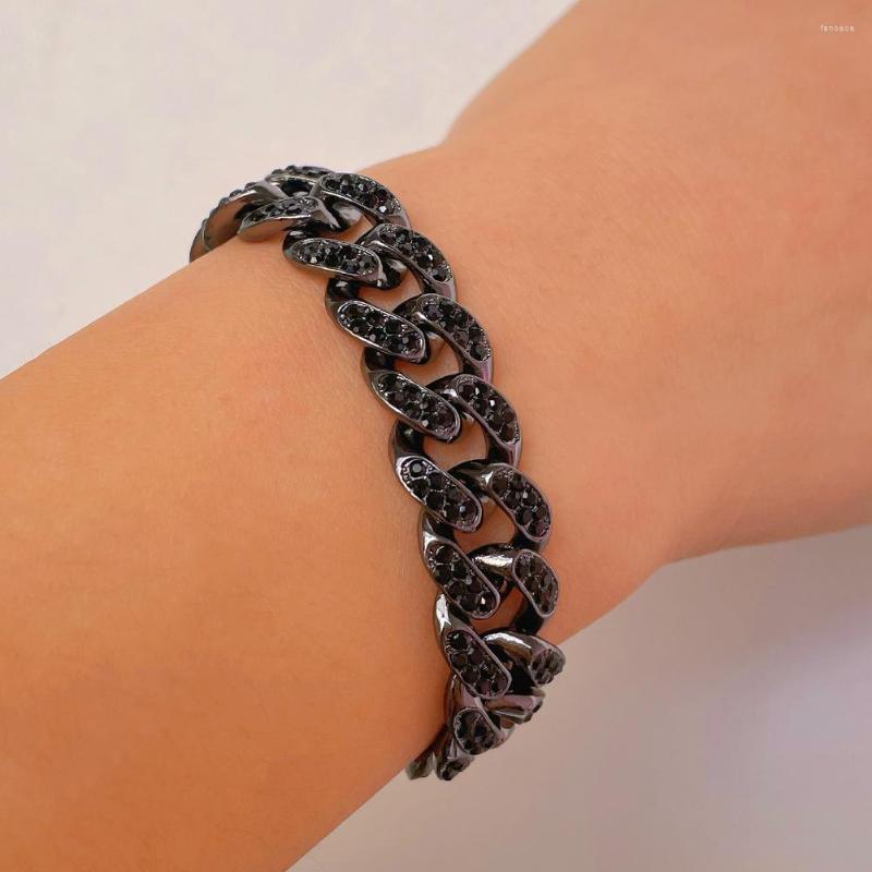 

Link Bracelets 13mm Hip Hop Black Rhinestone Miami Cuban Chain For Women Iced Out Crystal Bracelet Men Punk Rapper Jewelry