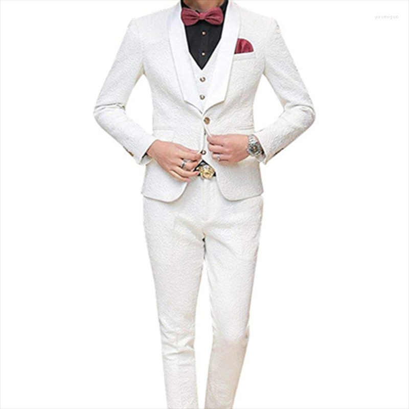 

Men's Suits 3-Piece Suit For Men Slim Fit Shawl Collar One Button Jacquard Jacket Vest Pants Business Formal Interview Wedding Groomsman Tux, Red