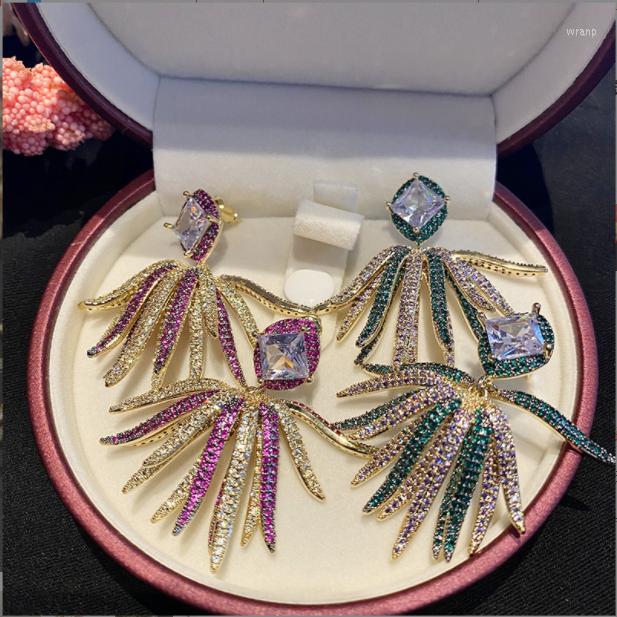 

Dangle Earrings S925 Silver Needle Brilliant Firework Female Double Micro-inlaid Zircon Personality Novelty