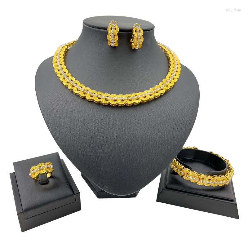 

Necklace Earrings Set African Bridal Jewelry Crystal Fashion Bracelet Ring For Women Wedding Party Classic, Picture shown