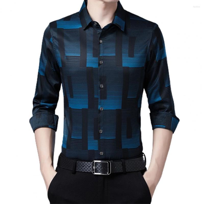 

Men's Casual Shirts Formal Men Shirt Dress Print Slim Turn-down Collar Vintage Single-breasted Male Autumn Top Work, Red