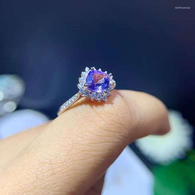 

Cluster Rings Natural Tanzanite Ring 925 Silver Women's Simple Small And Cute