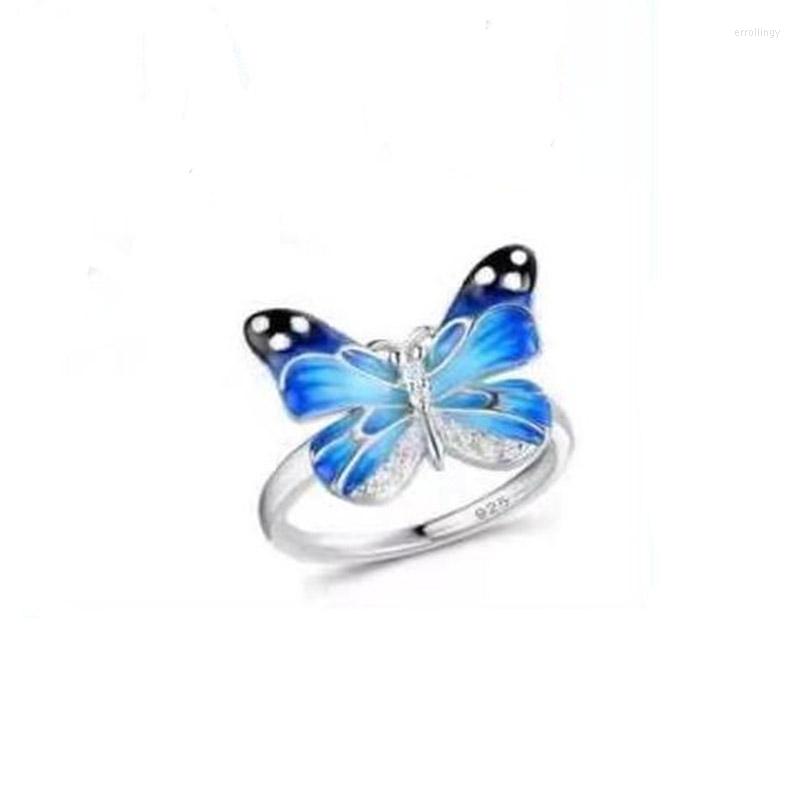 

Wedding Rings Classic Romantic Blue Enamel Zircon Butterfly Ring Party Female Jewelry Copper Animal Bracelet