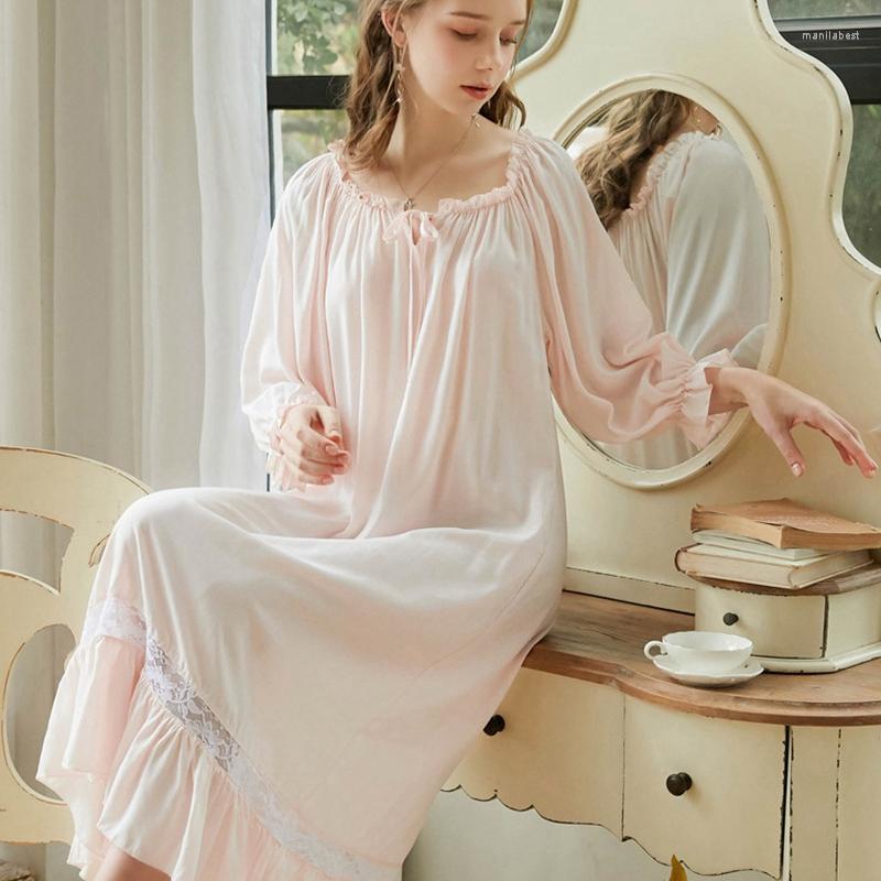 

Women' Sleepwear Autumn Pink Girls Sweet Vintage Nightgowns Long Sleeve Nightdress INS Fashion Ruffles Lolita Women Plus, Short-white