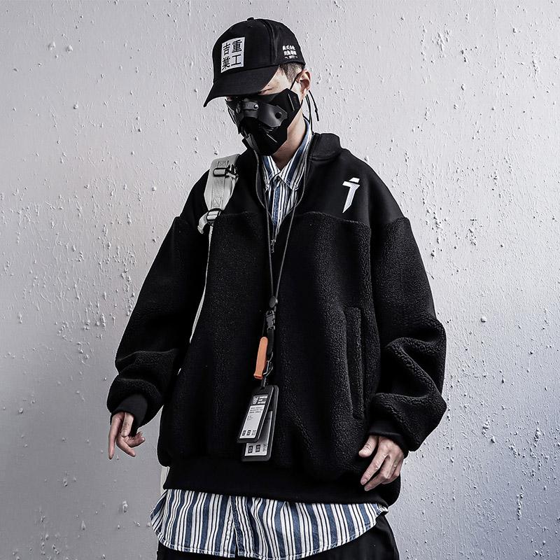 

Men's Jackets Winter O-Neck Imitation Zipper Lambswool Jacket Sweater Men And Women Oversized Fashion Casual Korean Cashmere Hooded, Black