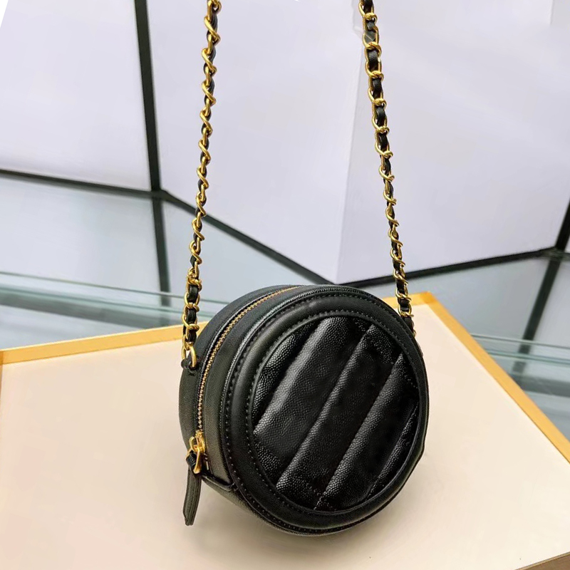 

Designer bag the Totes Bags Chain Shoulder Bag Genuine Leather Handbags Women Small Round Handbag Messenger Purse Cosmetic Clutch Multicolor, Black