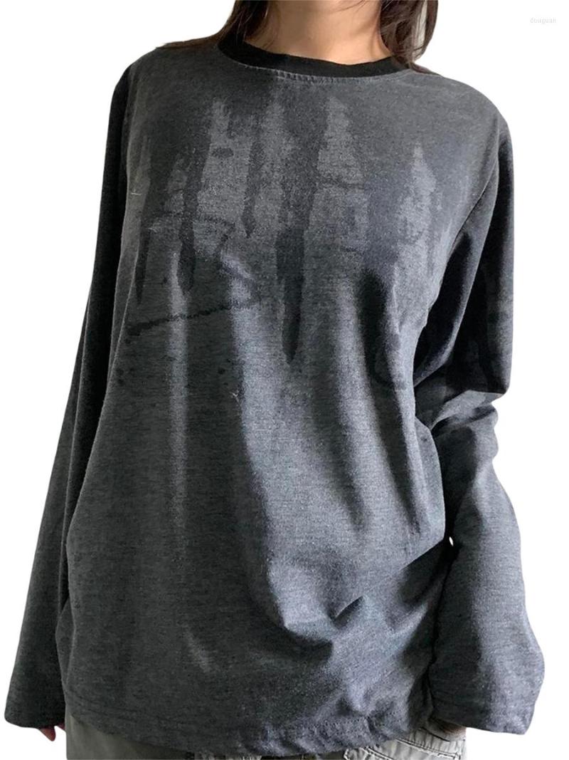 

Women' T Shirts Women Long Sleeve Tops Oversized Vintage Printed Casual Loose Y2K Pullover Shirt Sweatshirt For Club Streetwear, Black