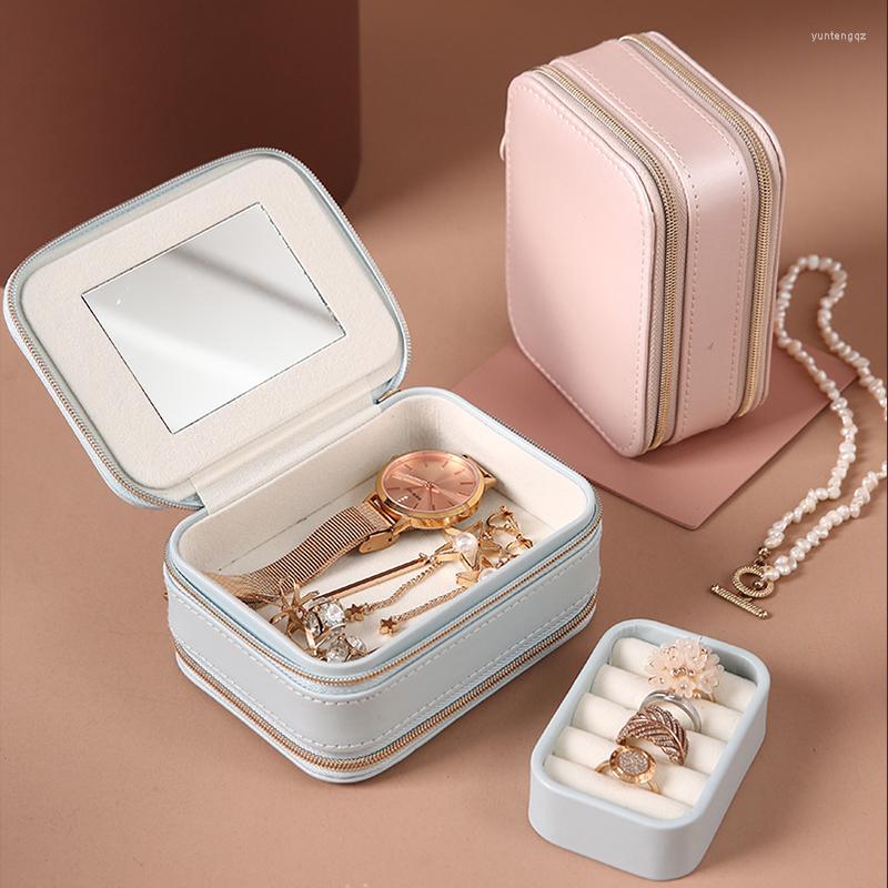 

Jewelry Pouches Casket Double Sided Box Earring Holder Makeup Organizer Ring Beauty Travel Portable Storage