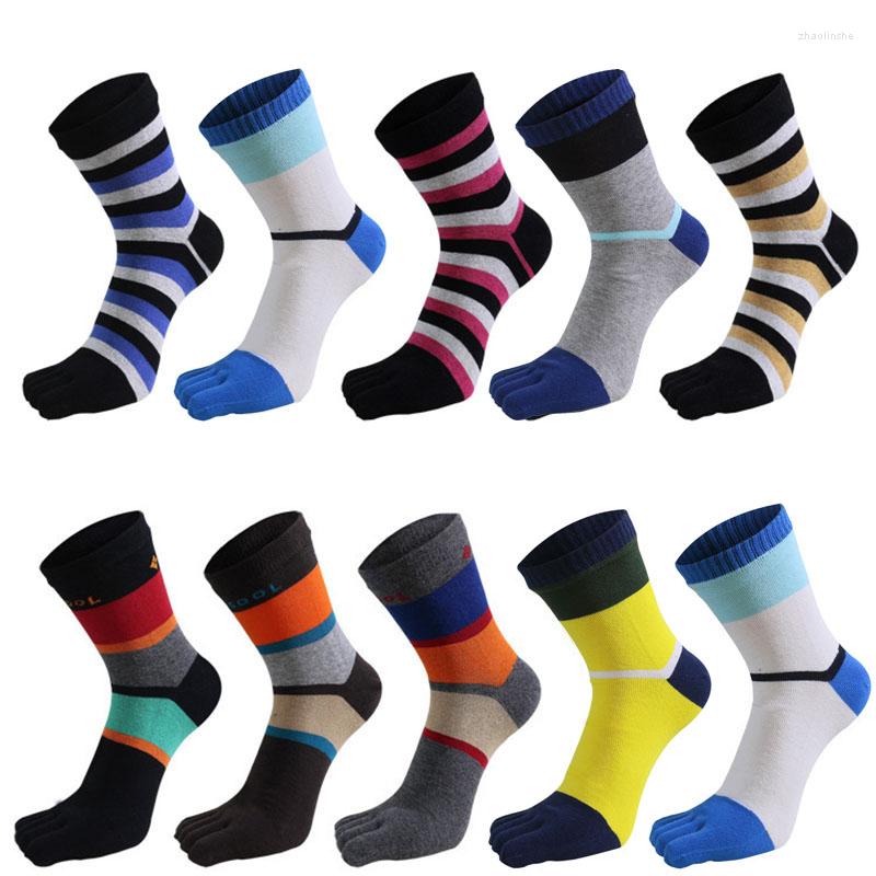 

Men's Socks 5 Pairs Cotton Five FingerS Striped Letter Pattern Mid-Calf Casual Sports Toe Fashion Athletic Hose, N40