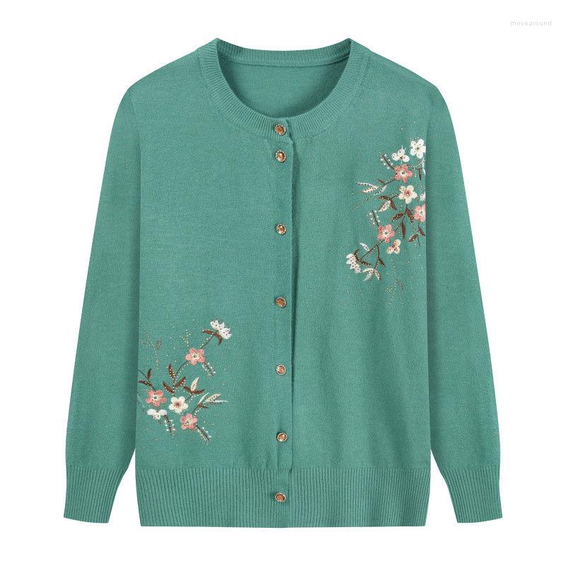 

Women's Knits Middle-Aged Elderly Mama Sweater Thin Embroidery Knitted Coat 2023 Spring Autumn Jacket Tops Knitwear Women Cardigan, Black