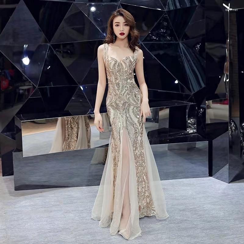 

Casual Dresses Girls Formal Party Dress Gold Red Sell Elegant Sequin Floor Length Women Appliques Beads, Black