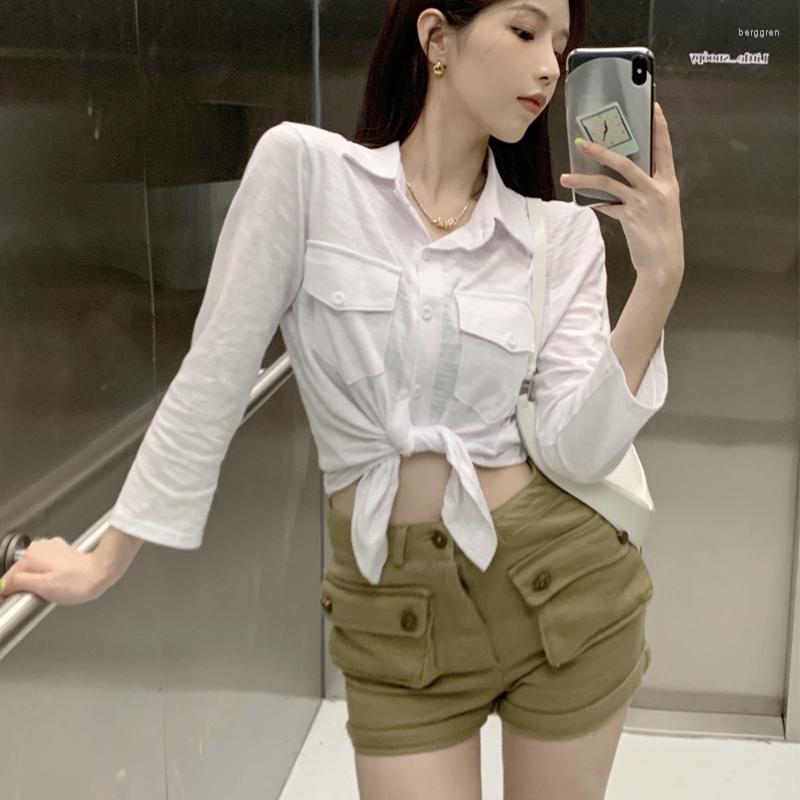 

Women's Blouses 2022 White Slim Strap Long Sleeve Shirt Women Tie Trend