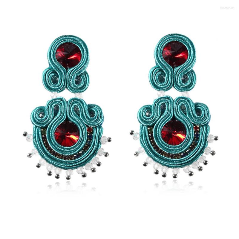 

Dangle Earrings KpacoTa Handmade Soutache Drop For Women Ethnic Boho Jewelry Fashion Earring Red Green Crystal Aesthetic Decor