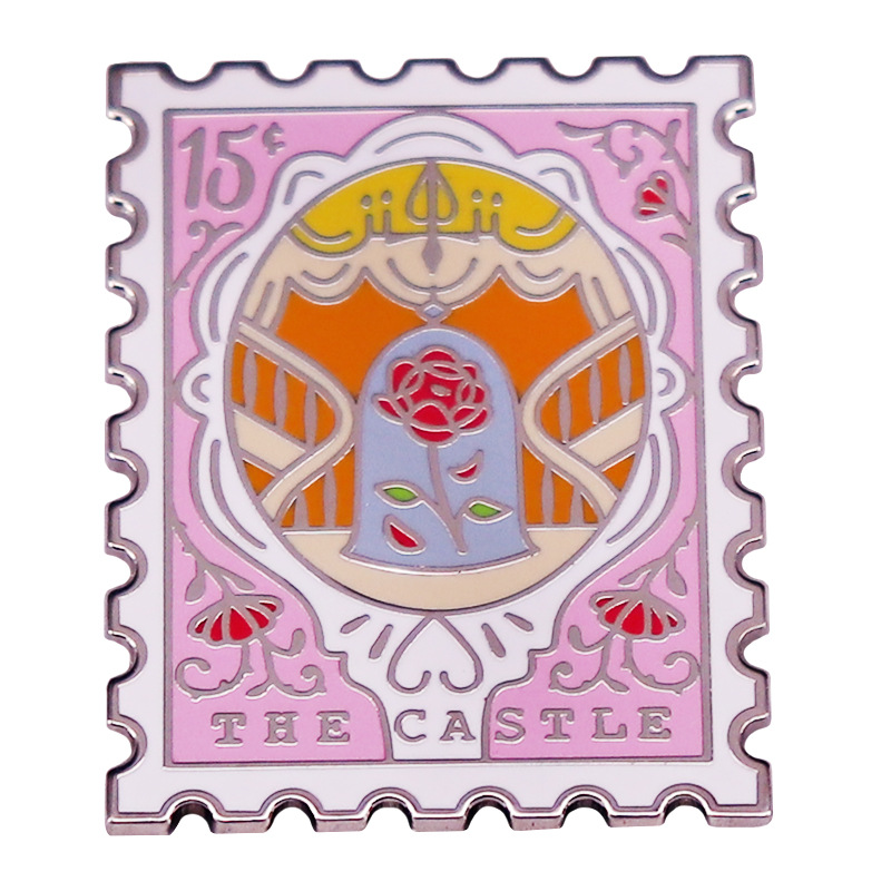 

Dream Castle Rose Stamp Pink Fantasy Enamel Pin Brooch Metal Badge Fashion Jewelry Souvenir Accessory Gifts, As picture