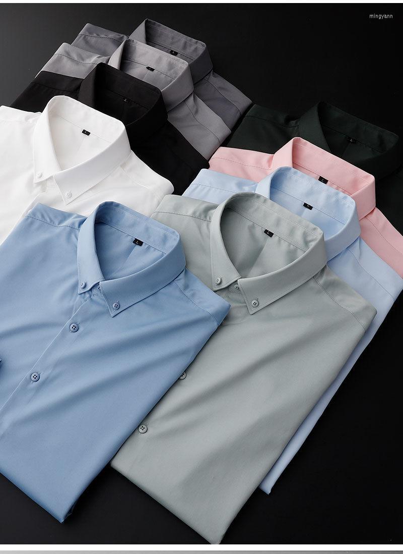 

Men's Casual Shirts High-quality Men's Spring And Autumn Long-sleeved Business Iron-free Mercerized Thin Solid Color Slim Tops, Gray