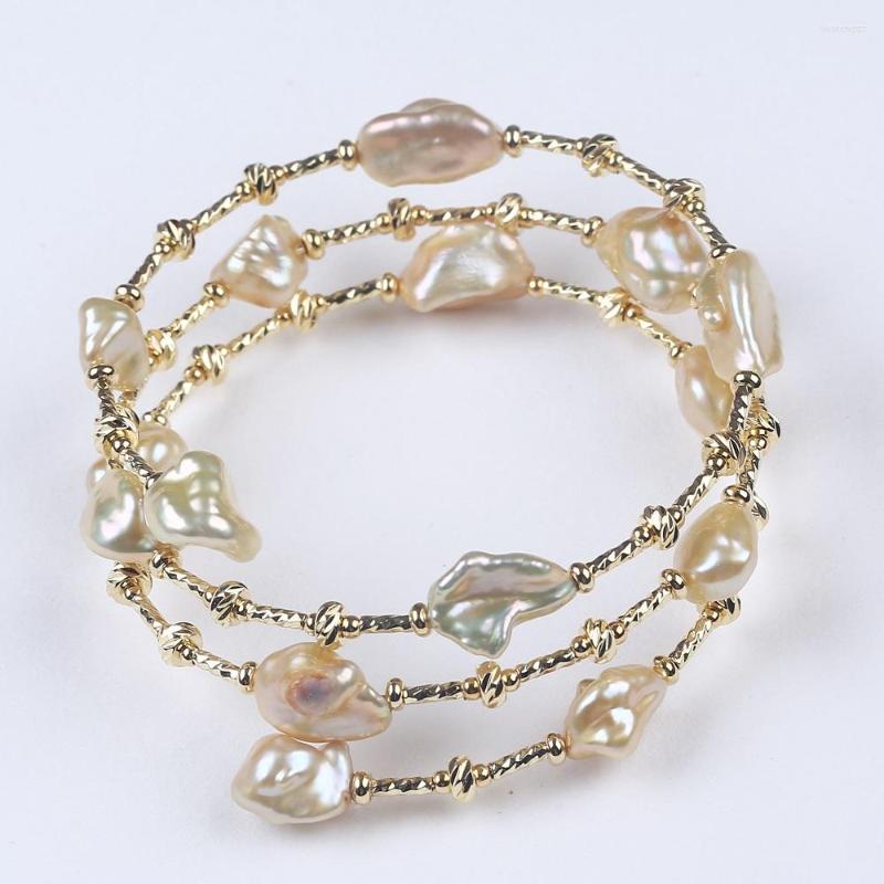 

Charm Bracelets Design Vintage Champagne Reborn Keshi Petal Pearl Bracelet Gilding Jewelry For Woman