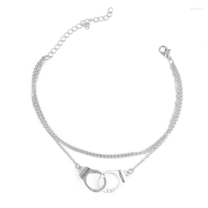 

Anklets Summer Foot Chain Women Handcuffs Anklet Retro 2-Layers Alloy Charm Bracelet For Beach