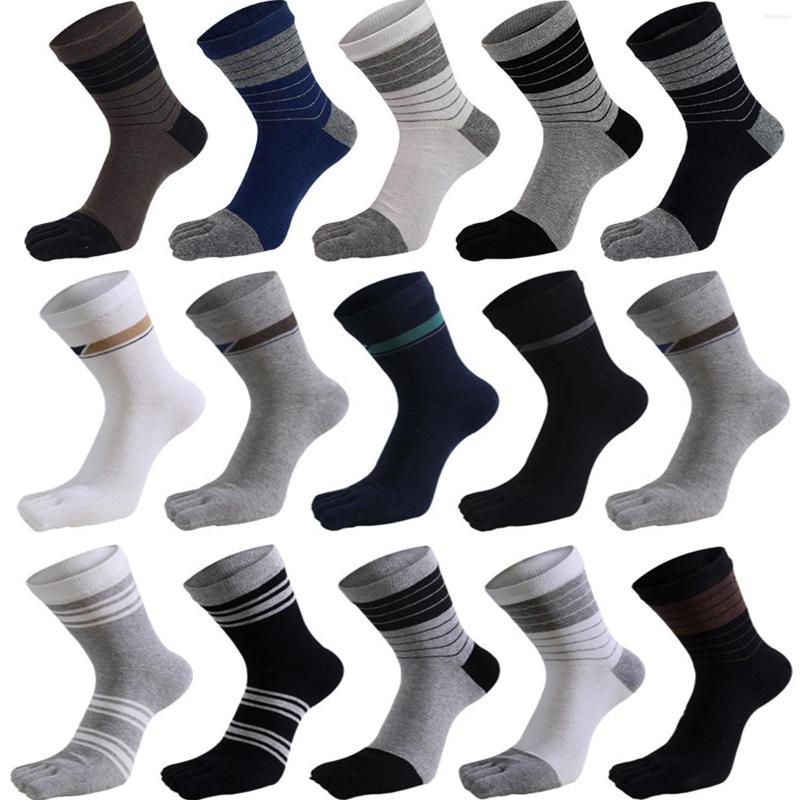 

Men's Socks 5 Pairs Striped Toe Assorted Color Pure Cotton Casual Mid-calf Five Finger Man Sport Crew, N42