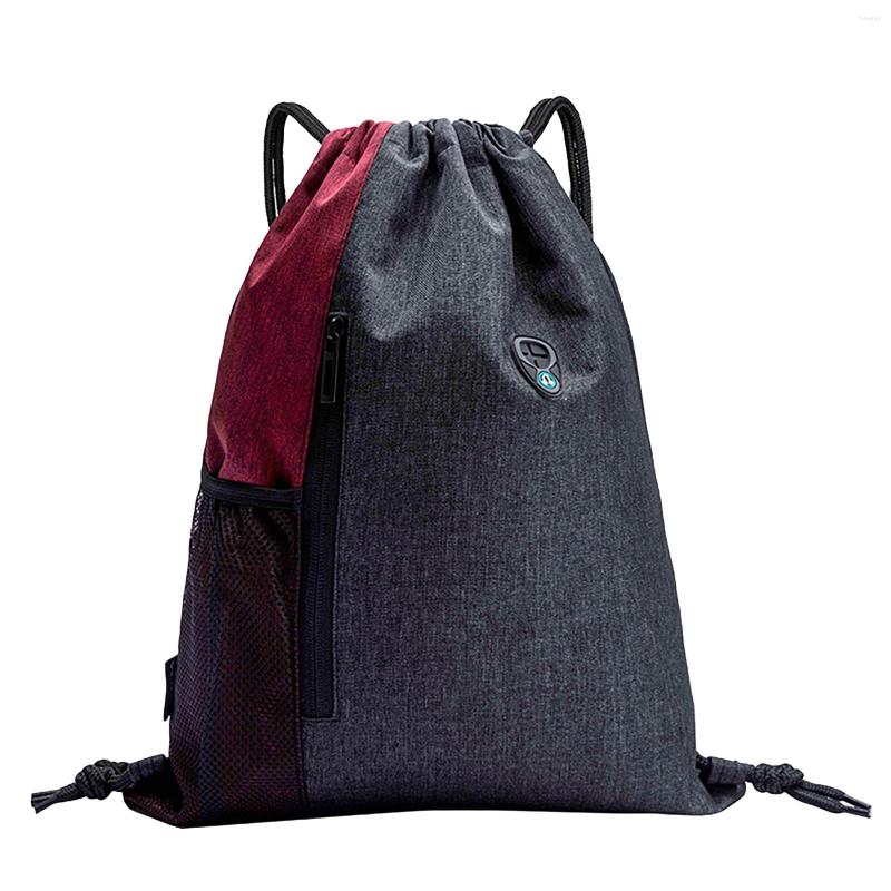 

Backpack Gym Sack Drawstring Bag Waterproof Nylon Knapsack Inside Zipper Pocket Male Arbitrary For Sports Traveling, Dark blue