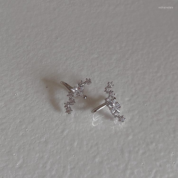 

Backs Earrings Women's Delicate Jewellery Cubic Zirconia Stars Clip Earring Exquisite Elegant Silver Colour Korean Fashion Jewelry