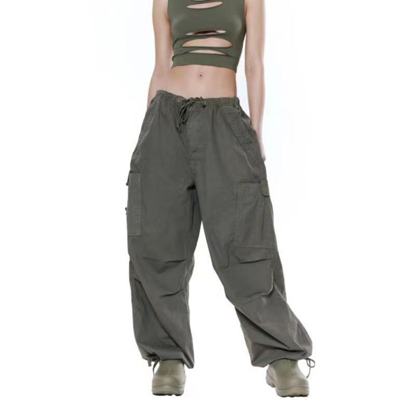 

Women Baggy Cargo Pants Drawstring Wide Leg Pants Loose Trousers Hip Hop Joggers Trendy Streetwear With Pocket, Green