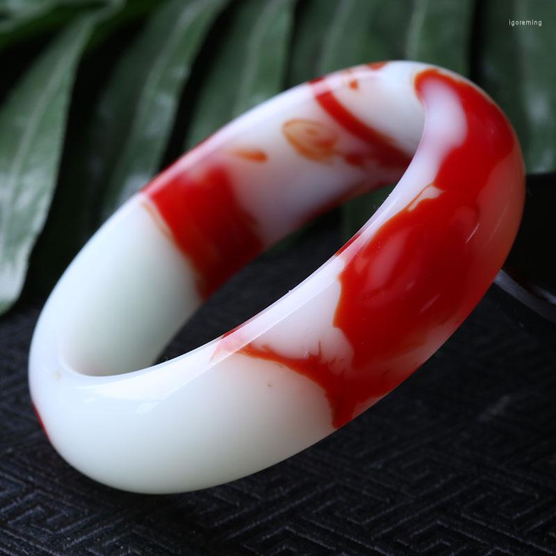 

Bangle Hetian Sheep Fat Jade Ruby Bracelet Floating Red And White