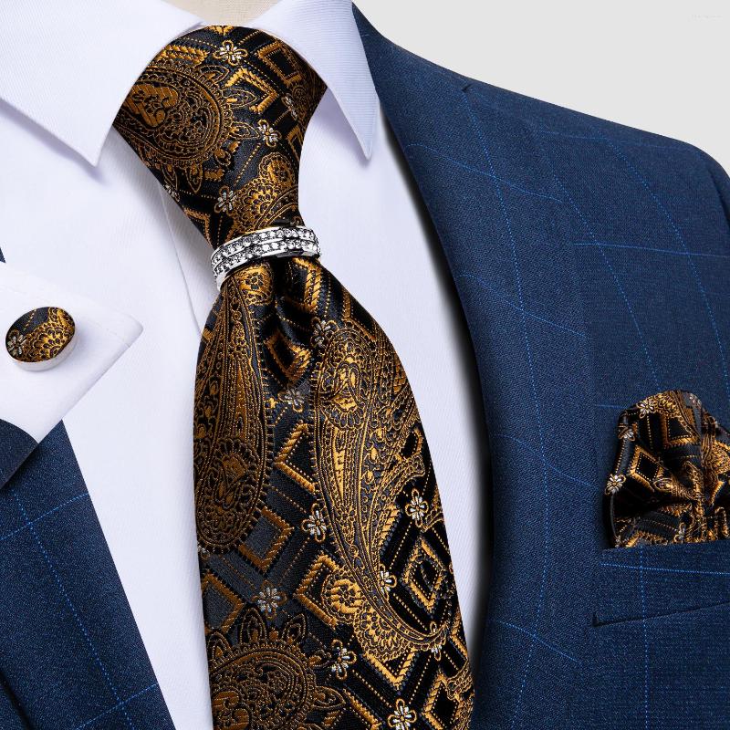 

Bow Ties 8cm Business Black Gold Paisley Tie Set 100 Silk Men Wedding Formal Necktie Accessories Hanky Cufflink Gravatas DiBanGu