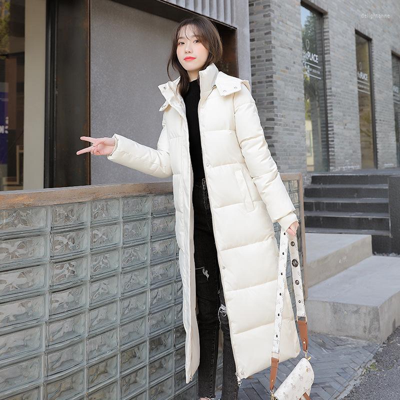 

Women's Down DIMI Thickened Long Knee Cotton Padded Jacket Winter Coat Parka Detachable Hat Korean Loose, See chart