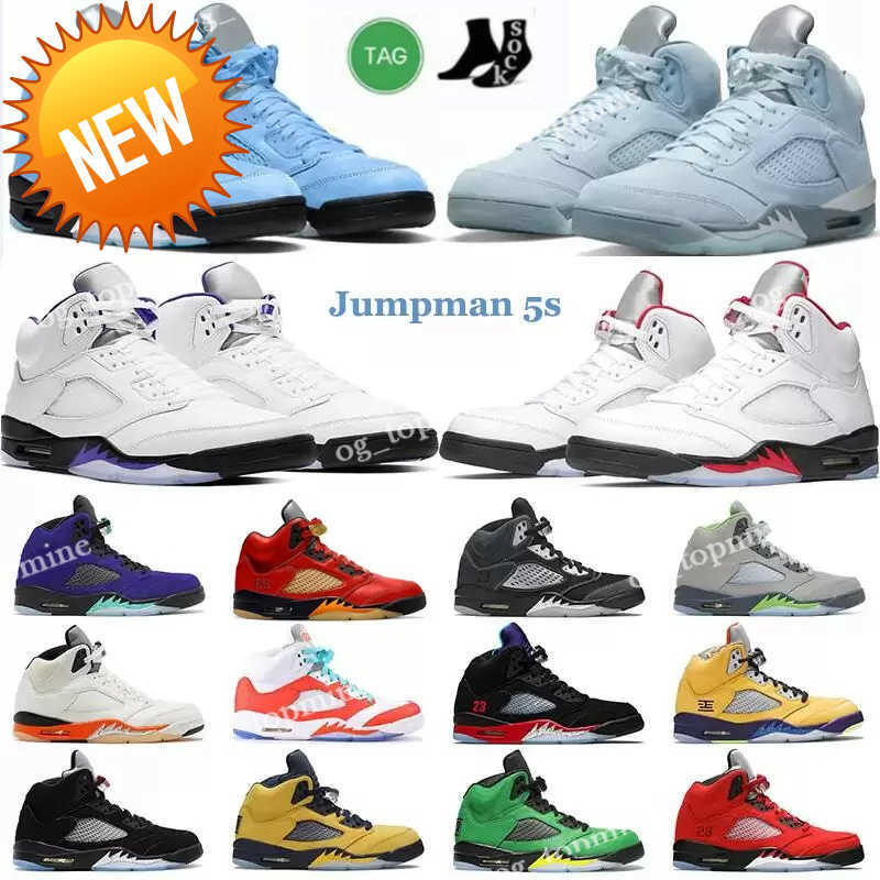 

NEW Jumpman 5 5s Mens Womens Basketball Shoes Green Bean Racer Blue UNC Oreo Black Metallic Aqua Mars For Her Men Women Outdoor Sports