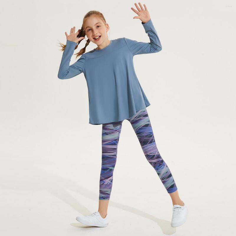 

Active Sets 2pcs/set Girls Sports Suit Gym Clothing Yoga Set Running Long Sleeve Outdoor Workout Training Tights Breathable Kids Sportswear, 2pcs vtc11318