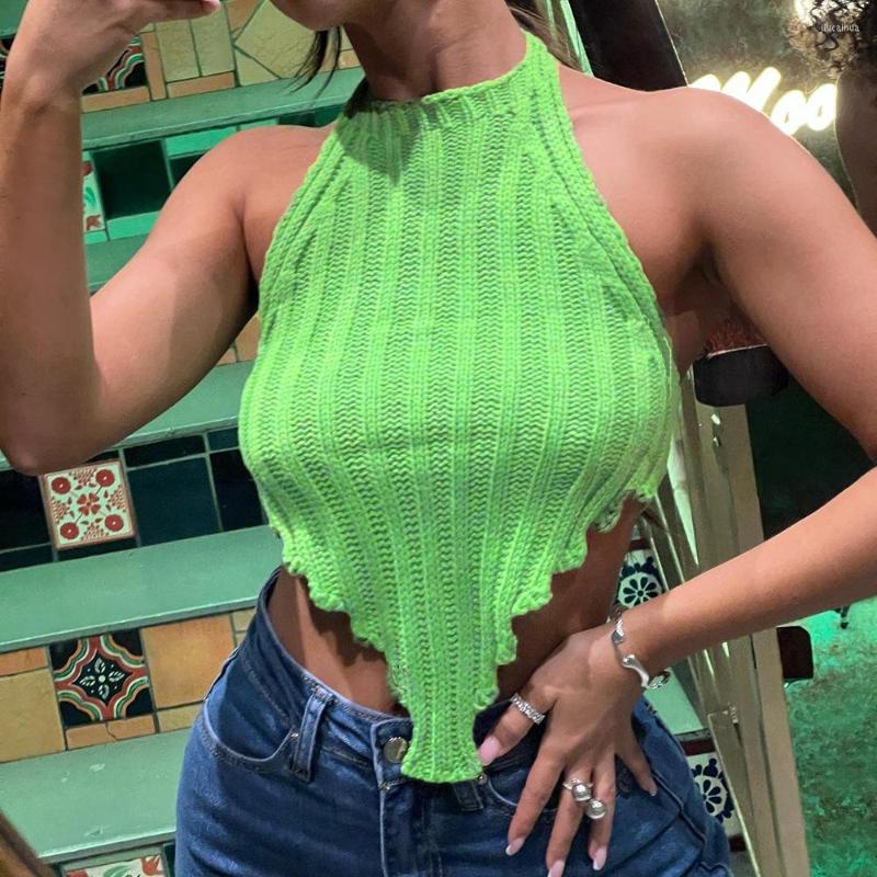 

Women' Tanks 2022 Women' Clothing Sneaky Design Spring And Summer Ins Halter Backless Temperament Sexy Sweater Small Vest, Green