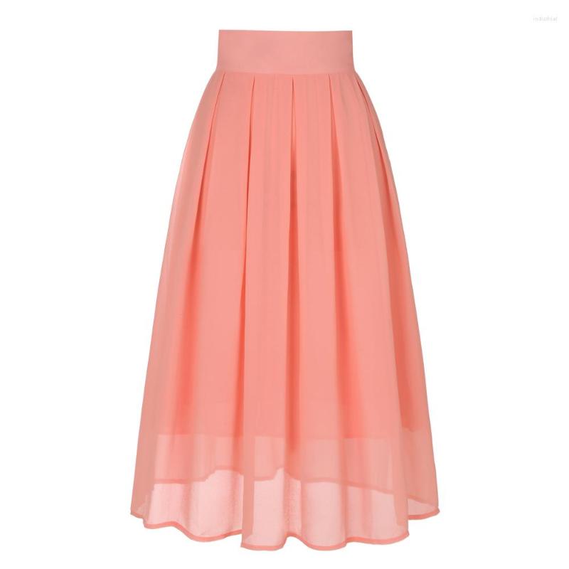 

Skirts Casual Pretty Long Skirt High Waist Black Pink Blue Green Women Elegant Pleated Midi Maxi Chiffon AL0166