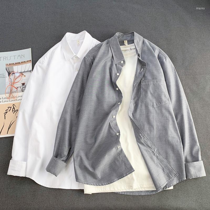 

Men's Casual Shirts Men's White Shirt Cozy Cotton Long Sleeve Square Collar Loose Business Solid Color Fashion Men, Gray