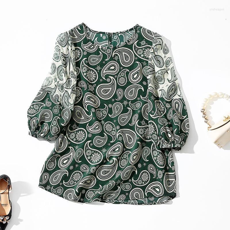 

Women' Blouses Women' Blouse Crepe De Chine Silk Summer 2022 Fashion High Quality Printed Round Neck Three Quarter Sleeves Loose Tops, Green