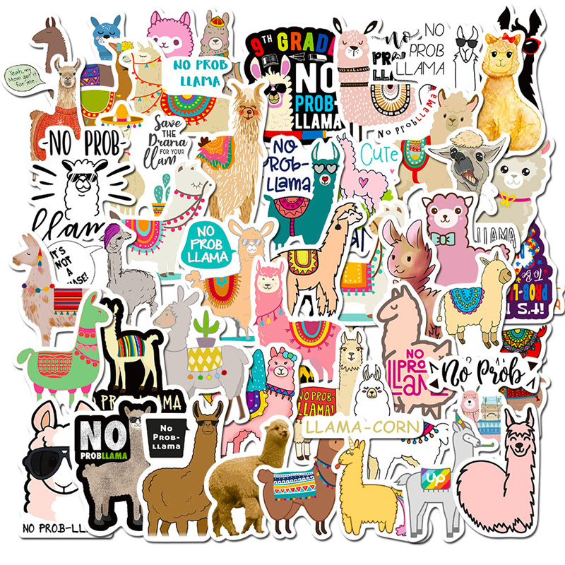 

50 PCS Llama Alpaca Cute Stickers Kawaii Cartoon Camel Sheep Animal Decals For Water Bottles Laptop Scrapbooking Car Bike Decal Luggage DIY Kids Reward Sticker, 50pcs/lot