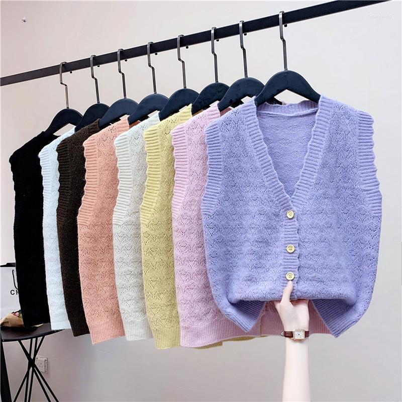 

Women' Vests 2022Autumn Women' Vest Fashion Knitted Sweater Cardigan Female Short V-Neck Sleeveless KniWaistcoat Jacket Tops Wear, White