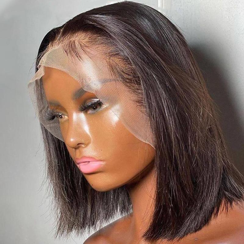 

Bob Wig Lace Frontal 13x4 Straight Front Pre Plucked Hairline Bleached Knots Wigs For Women Remy Closure, 4x1 bob wig
