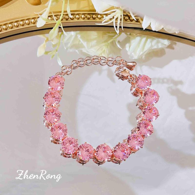 

Link Bracelets Foydjew Luxury Design Jewelry Rose Gold Color Inlaid With Artificial High Quality Pink Diamond Bracelet 22cm Chain