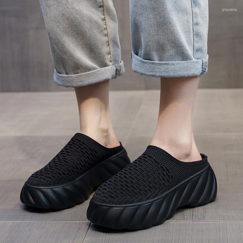 

Slippers Women's Muller Shoes Mesh Knit Platform Hollow Breathable Female 2022 Casual Black Wedges Women Sandals