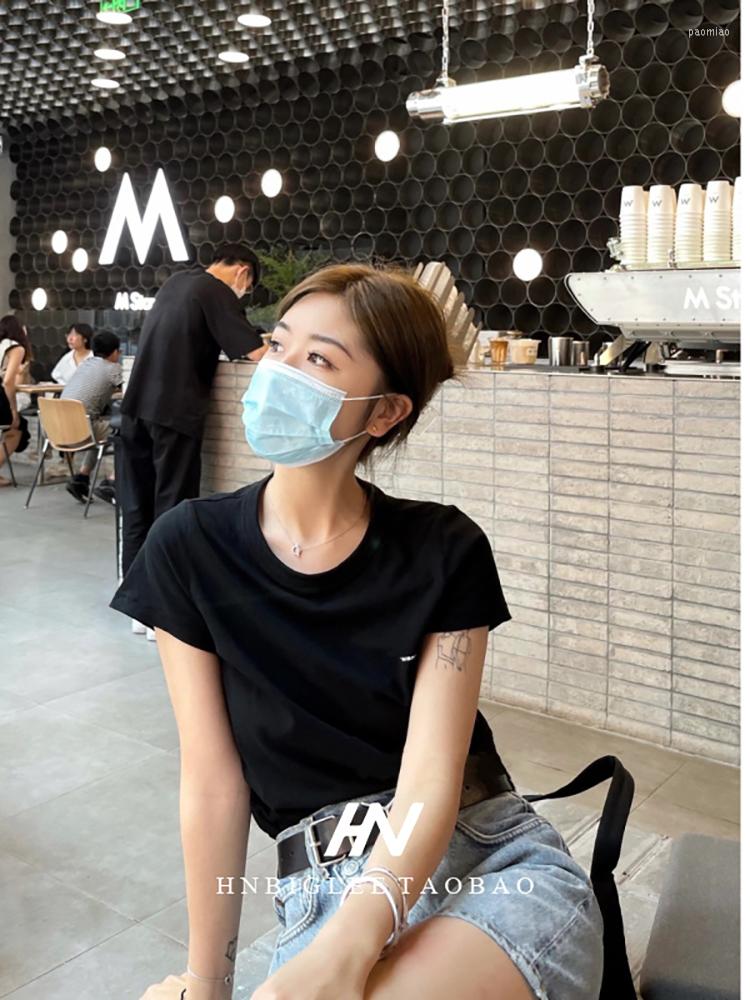 

Women's T Shirts High Quality Summer Women Fashion Runway Designer Short Sleeve Solid Print White Letter Straight Cotton T-shirts Tees Tops, Black