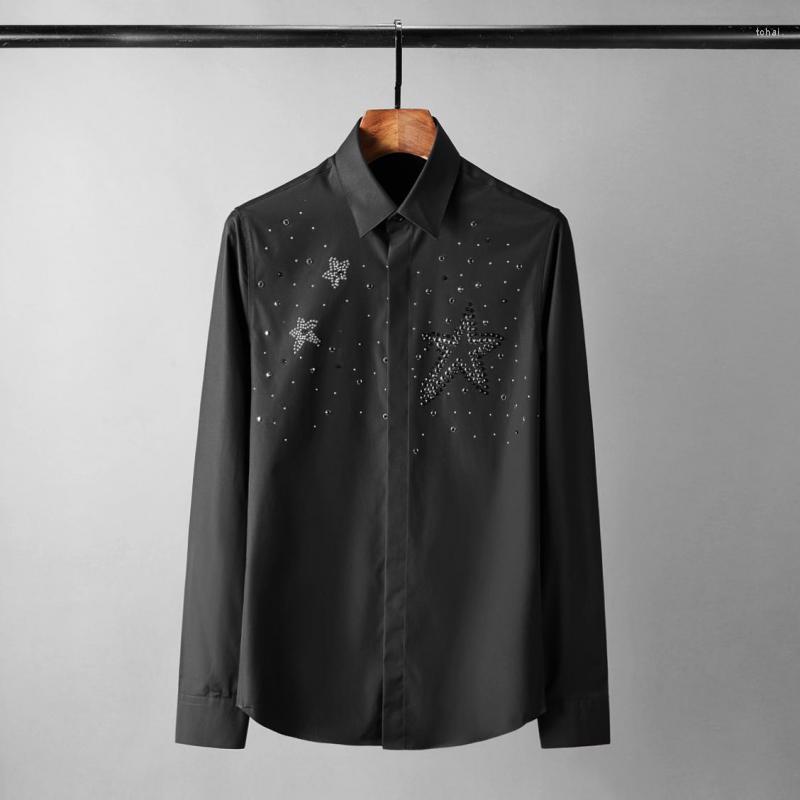 

Men's Casual Shirts Solid Color Mens Luxury Panel Pressing Long Sleeve Dress Plus Size 4xl Slim Fit Party Man, White