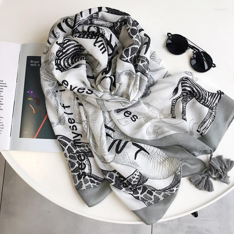 

Scarves 2022 Cotton Graffiti Print Tassel Shawls Long Beach Animal Wrap Hijab