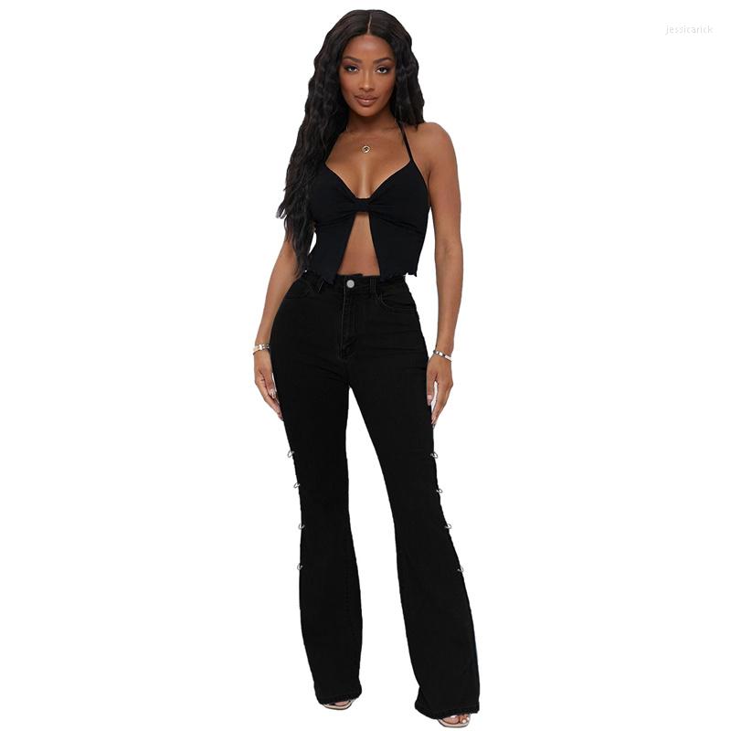 

Women' Jeans 2022 Spring Casual Y2k Flare Pants Women Vintage Side Hollow Out Baggy Sexy Sweatpants Female High Waist Harajuku Trousers, Deep blue