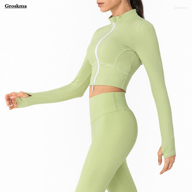 

Gym Clothing Autumn Winter Sportswear Running Coats Women Yoga Long Sleeve Zipper Jackets Fitness Crop Top Chaleco Hombre, Green